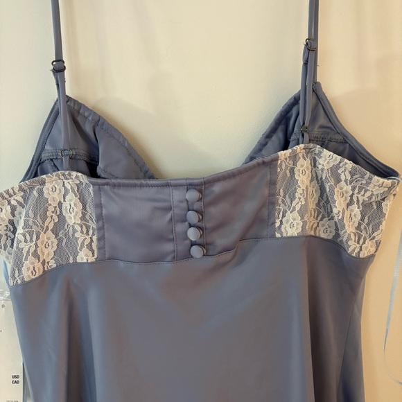 brand new! urban outfitters periwinkle & white lace bow silk satin slip dress🤍 - Picture 4 of 8